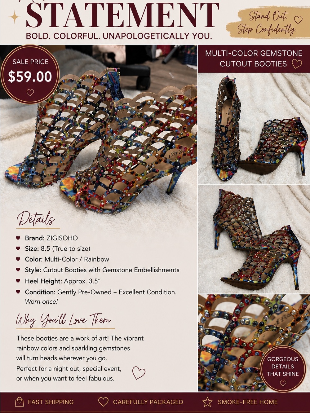 Zigi Soho Rainbow Gemstone Cutout Ankle Booties